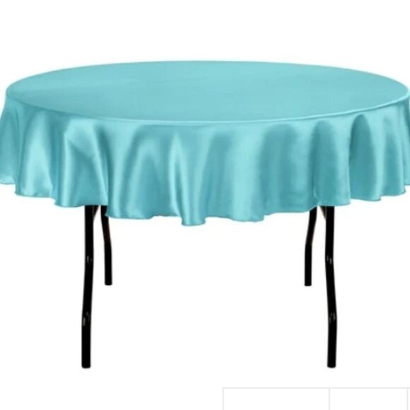 Satin Classic Stripe 70" round teal fabric tablecloth - Picture 1 of 7